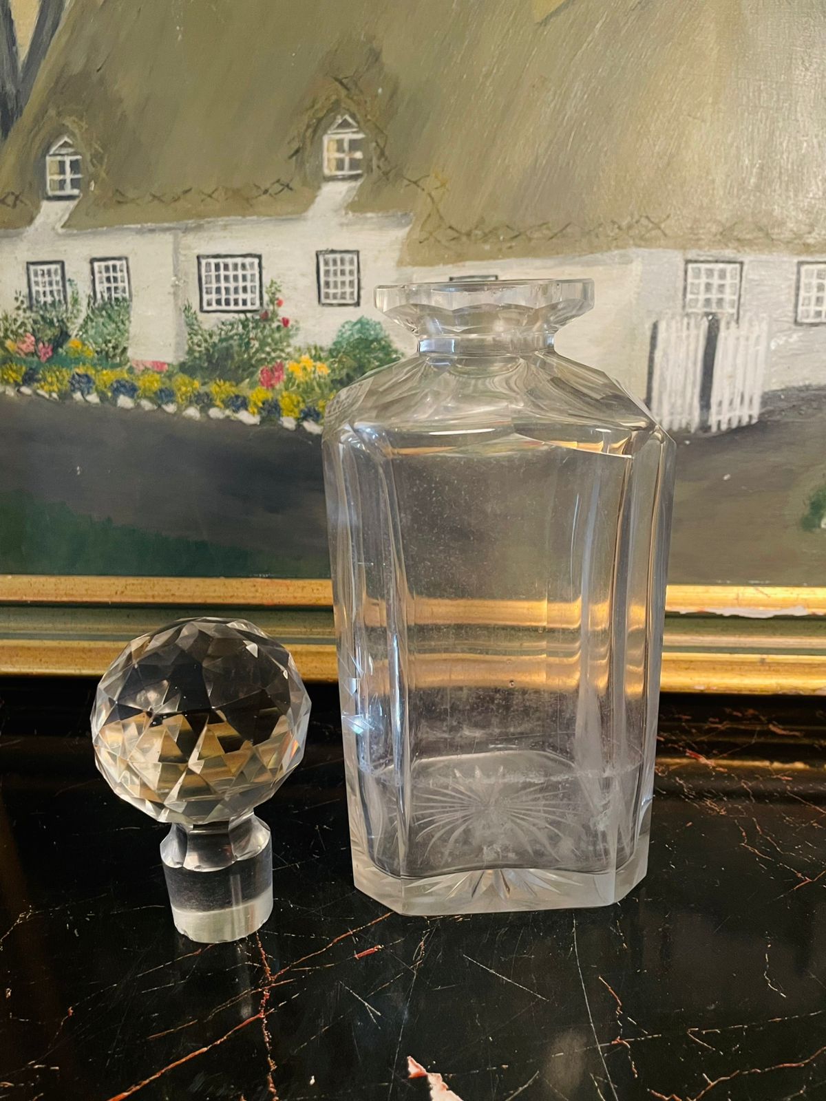 Vintage Crystal Glass Decanter with Faceted Stopper ( 21.5cm )– Cut Star Base – England