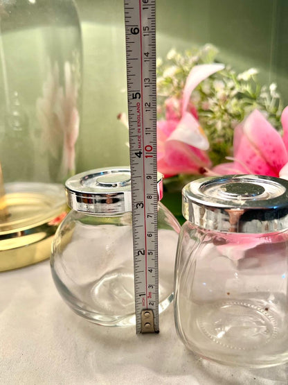 Set of 2 Vintage IKEA Clear Crystal Jars with Silver-Tone Lids