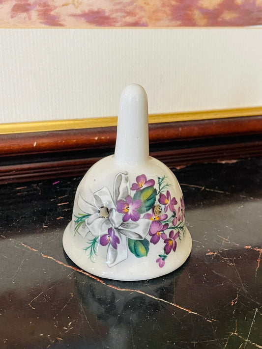 vintage ceramic bell, hand-painted floral bell, collectible ceramic bell England, antique decorative bell, porcelain bell with flowers, rare thrift finds, vintage cottage décor, floral home accessories, Victorian style bell, ceramic chime England