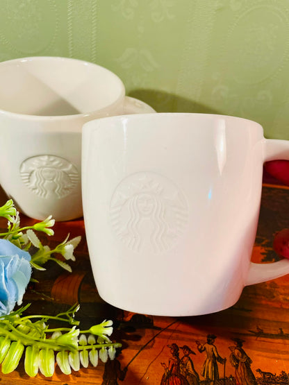 Starbucks White Ceramic Mugs – Set of 2, 4.5 Inch