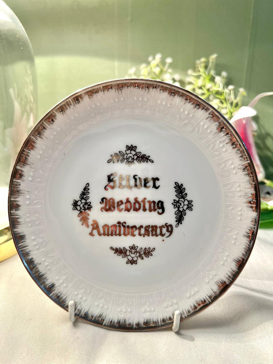 Made in Japan Silver Wedding Anniversary Wall Plate 15cm