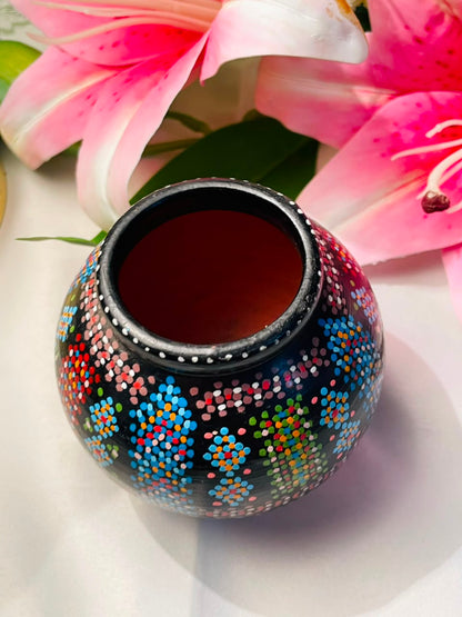 Hand painted Black Multicolour Dot Decorative Vase Approx. 9 cm