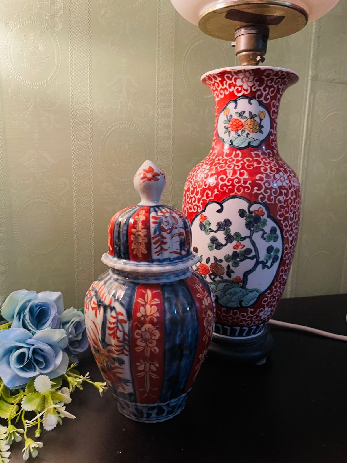 RARE FIND Vintage Imari Style Ginger Jar & Porcelain Lamp Set
