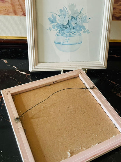 Set of 2 Vintage Blue Floral Wall Frames – Water Color Paintings , England Home Decor