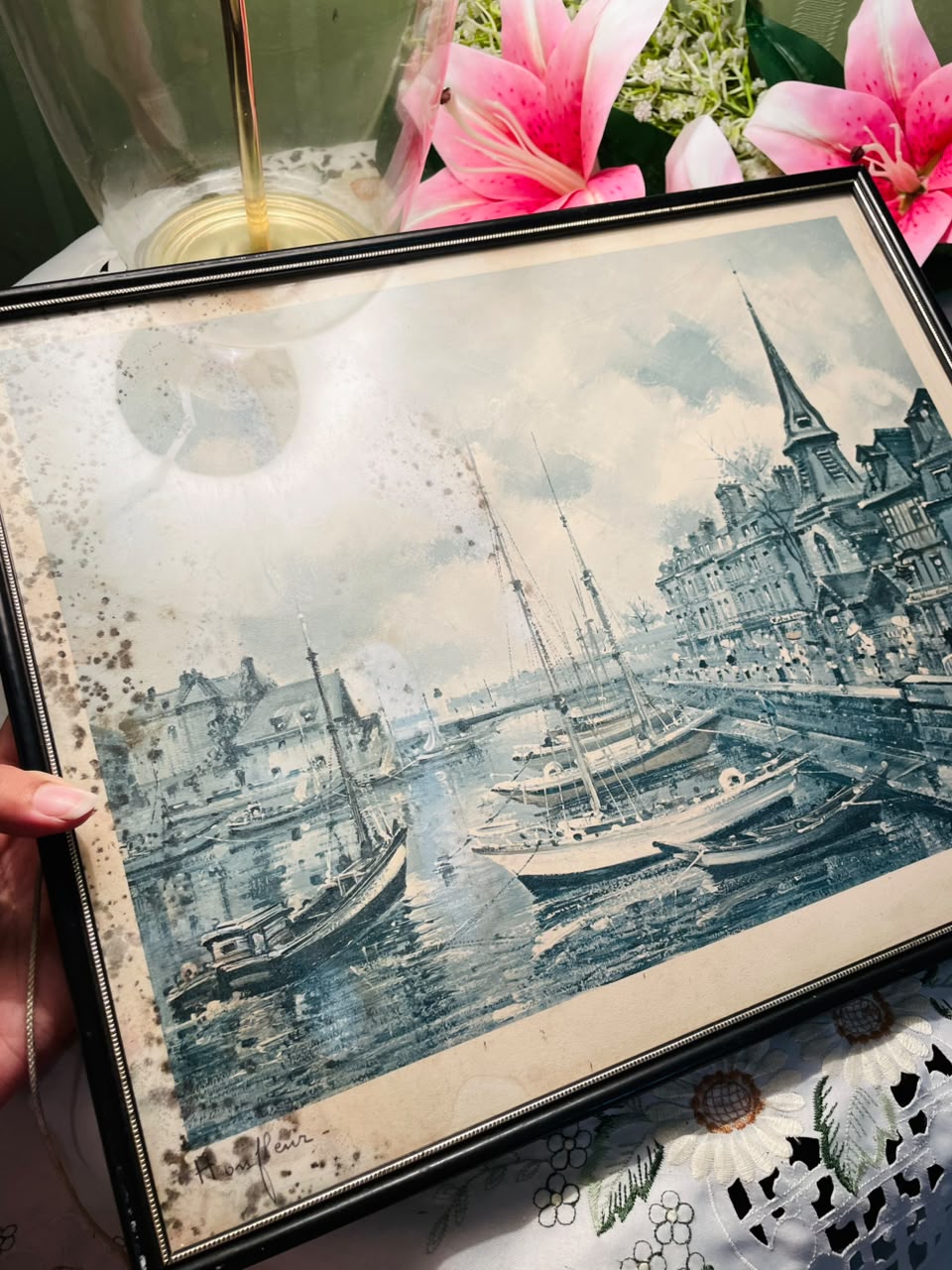Harbour Scene Framed Print Black Frame Approx. 38 x 31 cm