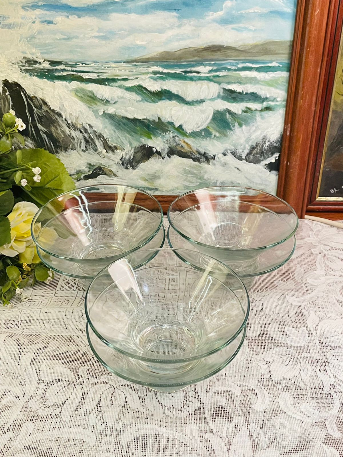 Set of 6 Vintage Clear Crystal Glass Dessert Bowls with box