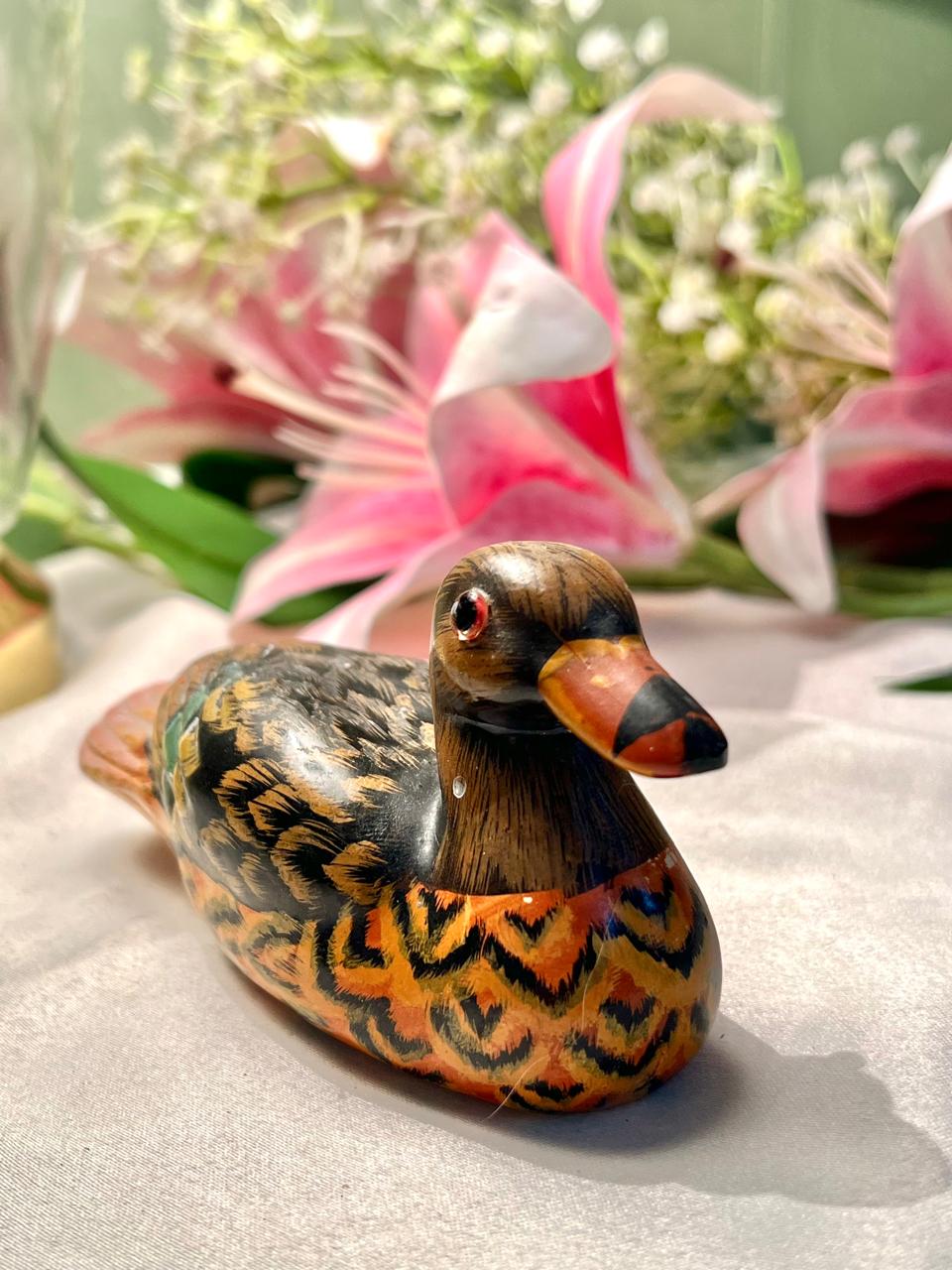 Brown Duck Figurine Painted Feather Detail 10cm - 1 Piece