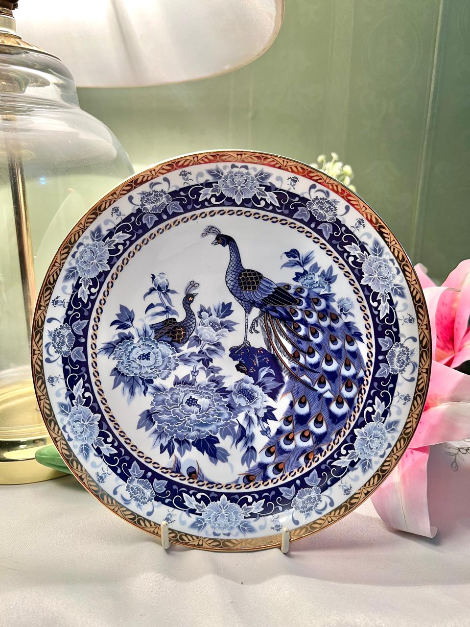(RARE FIND) Blue & White Peacock Decorative Wall Plate 20cm