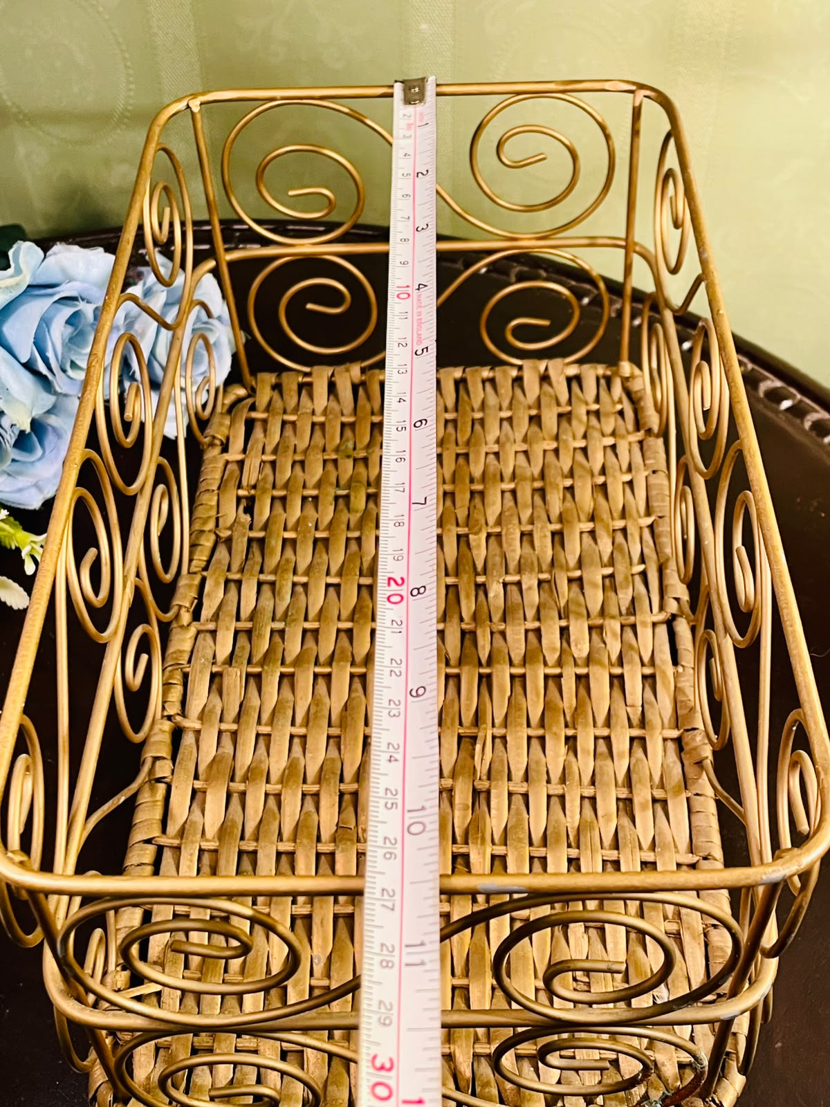 Rectangular Metal & Wicker Storage Basket – Decorative Organizer Basket