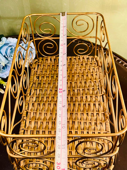 Rectangular Metal & Wicker Storage Basket – Decorative Organizer Basket