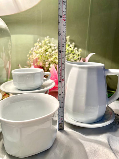 12-Piece White Tea Set with Cups, Saucers, milkpot and sugar pot