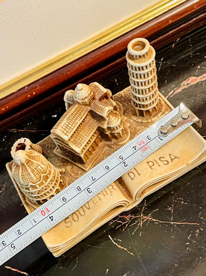 Vintage Souvenir di Pisa Figurine – Leaning Tower & Cathedral Miniature on Open Book Base, Italy Collectible