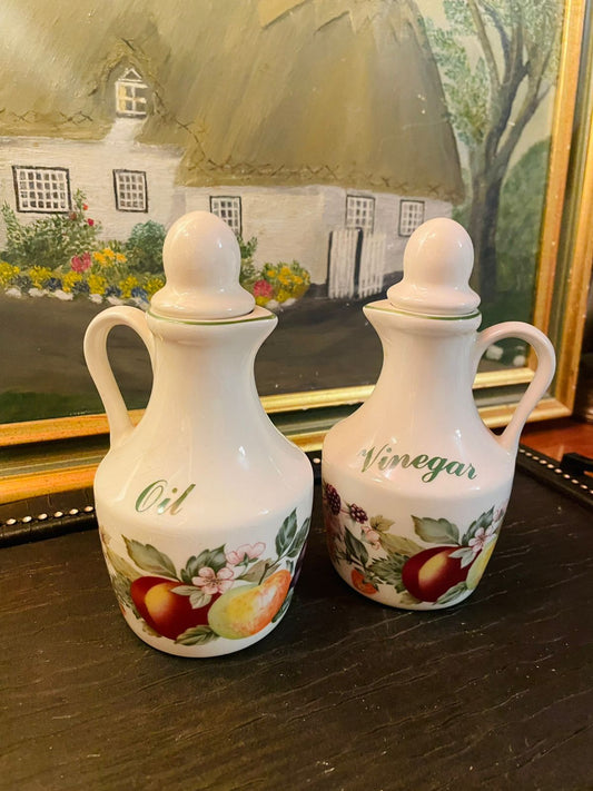 Vintage Fruit Ceramic Oil & Vinegar Set, Johnson Bros, England