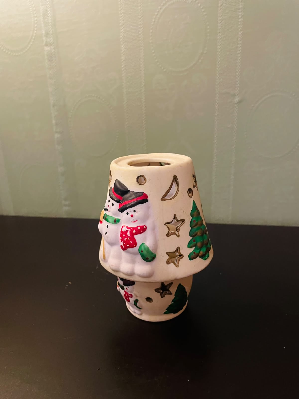 Ceramic Snowman Tealight Candle Holder 5" Christmas Decor