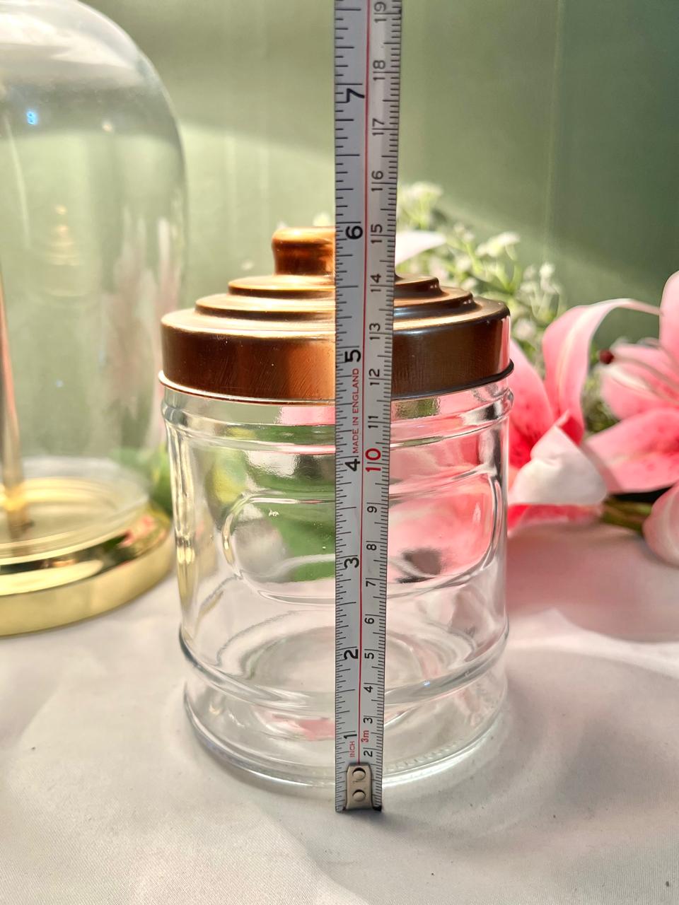 Clear Crystal Storage Jar with Bronze-Tone Stepped Lid Airtight 13cm