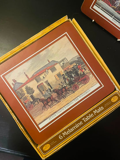 Set of 5 Vintage Mailod Stage Coach Table Mats