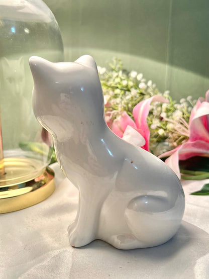 White Cat Ceramic Figurine Gold Detail 14cm - 1 Piece