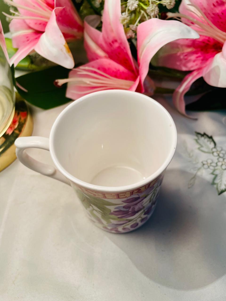 Staffordshire Wisteria Floral Mug Purple Green Fine Bone China 9 cm