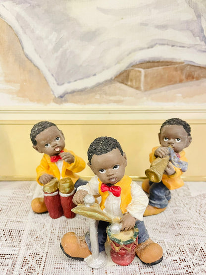 Musical Boys Figurine Set - Handcrafted Ceramic Drummers & Horn Players
