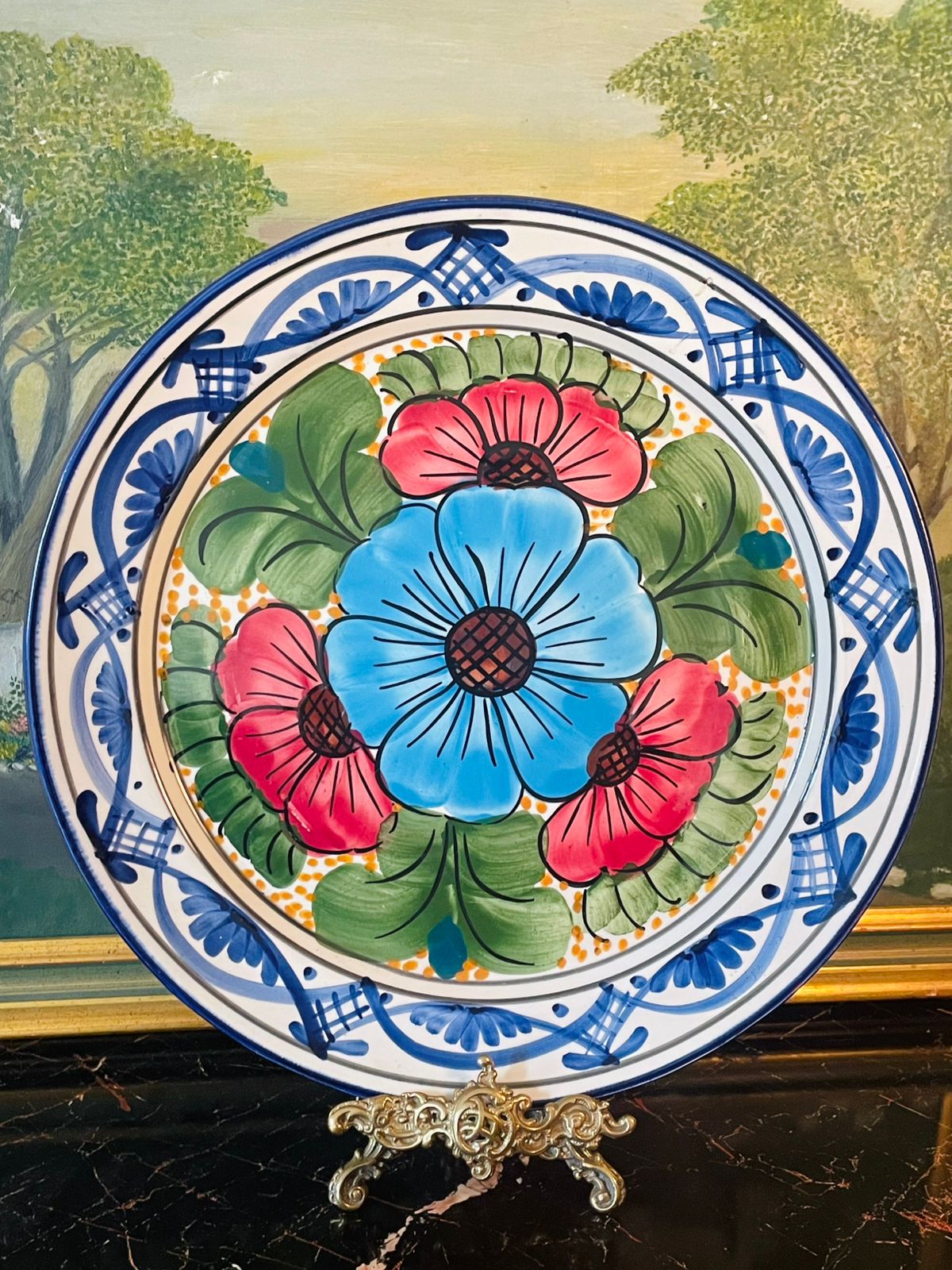 Amorós Talavera-Style Hand-Painted Ceramic Plater – Made in Spain – Large 31 cm