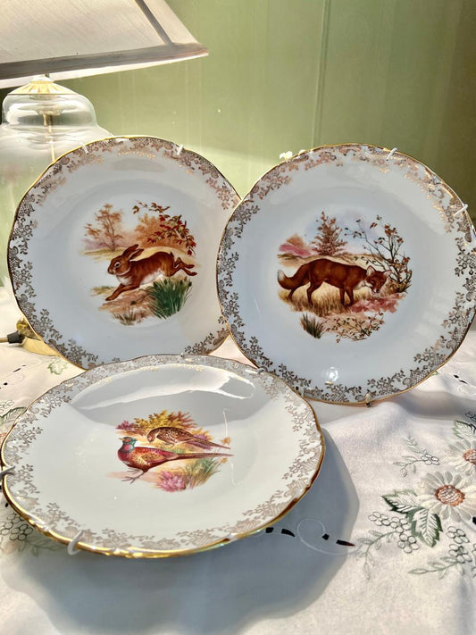 Antique Porcel Lac Geneva Wildlife Decorative Wall Plates – 3 Pcs, 9"