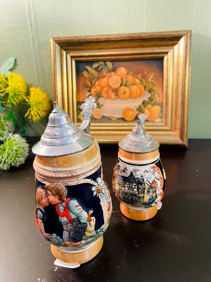 Vintage German-Style Lidded Mugs Set – 15 cm