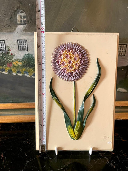 Vintage 3D Floral Wall Plaque – Allium Flower Relief Art (England)