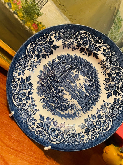 Churchill Blue Willow Decor Plate, Wall Plate, 8”, Blue Pottery England