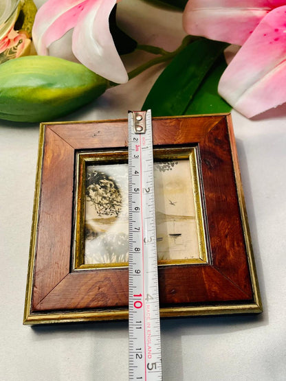 Framed Lakeside Landscape Artwork Brown Gold-Tone Frame 27 cm