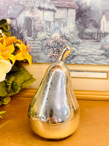 Silver Ceramic Apple & Pear Ornament Set Home Decor