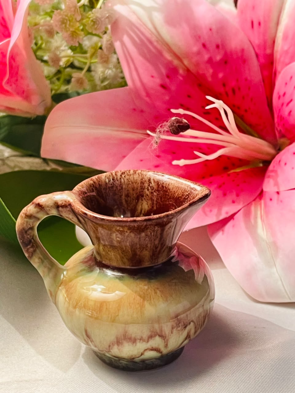 Small Brown Glazed Ceramic Jug Vase Approx. 7 cm