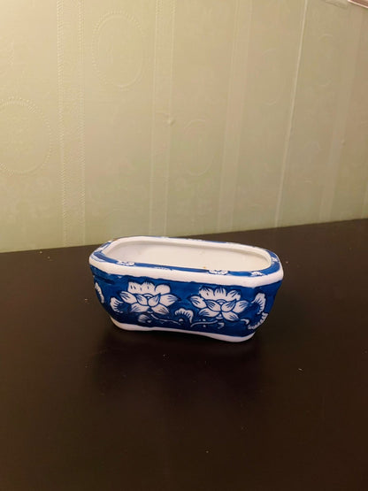 Blue White Floral Ceramic Planter Trough 5 Inch