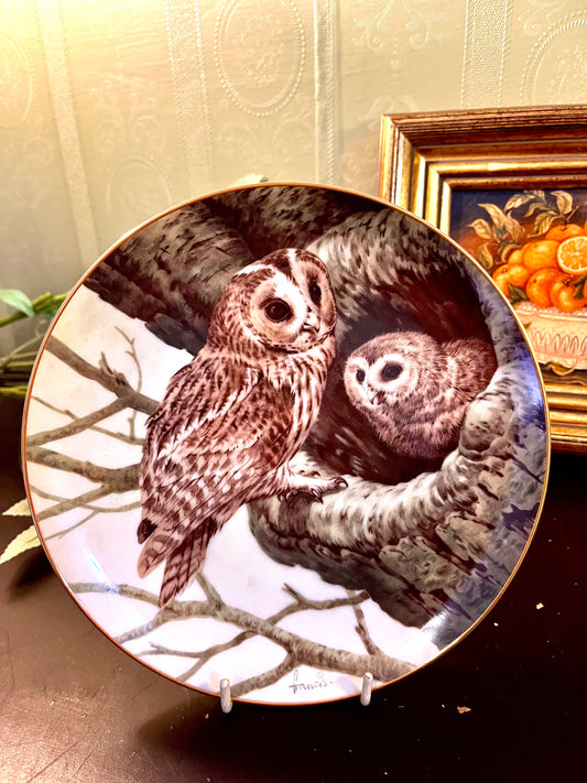 Forest Year Owls in the August Twilight Collector Plate 1983 Japan