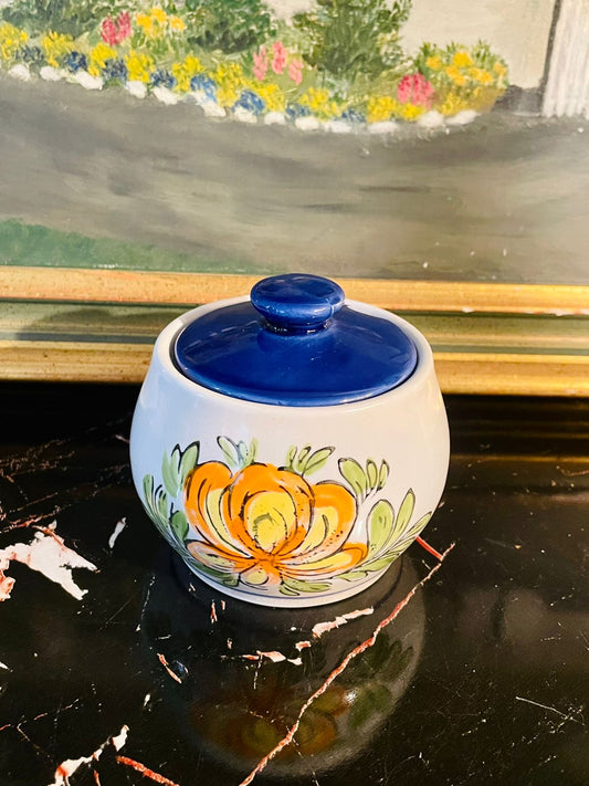 Hand-Painted Ceramic Sugar Jar with Lid – Floral Design, 10cm