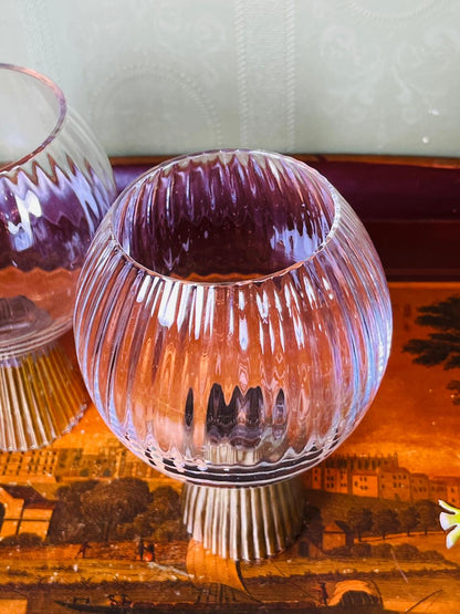 Clear Crystal Pedestal Holders with Gold-Tone Bases – 2 Pieces