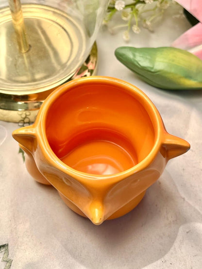 Vintage Orange Ceramic Owl Planter 9 cm