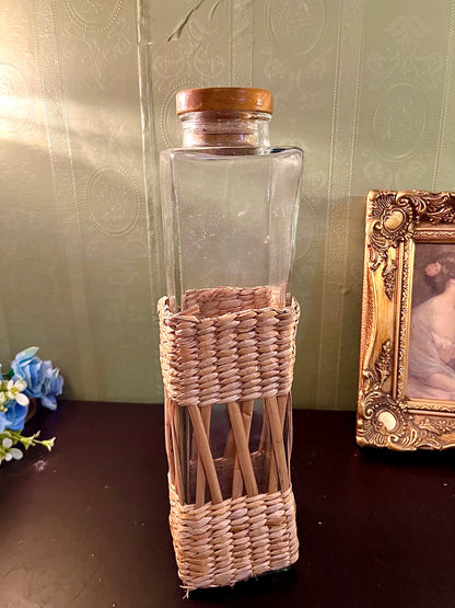 Glass Bottle with Wicker Wrap 13 Inch