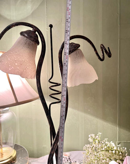 Vintage Double Tulip Glass Table Lamp with Sculptural Metal Frame 60 cm