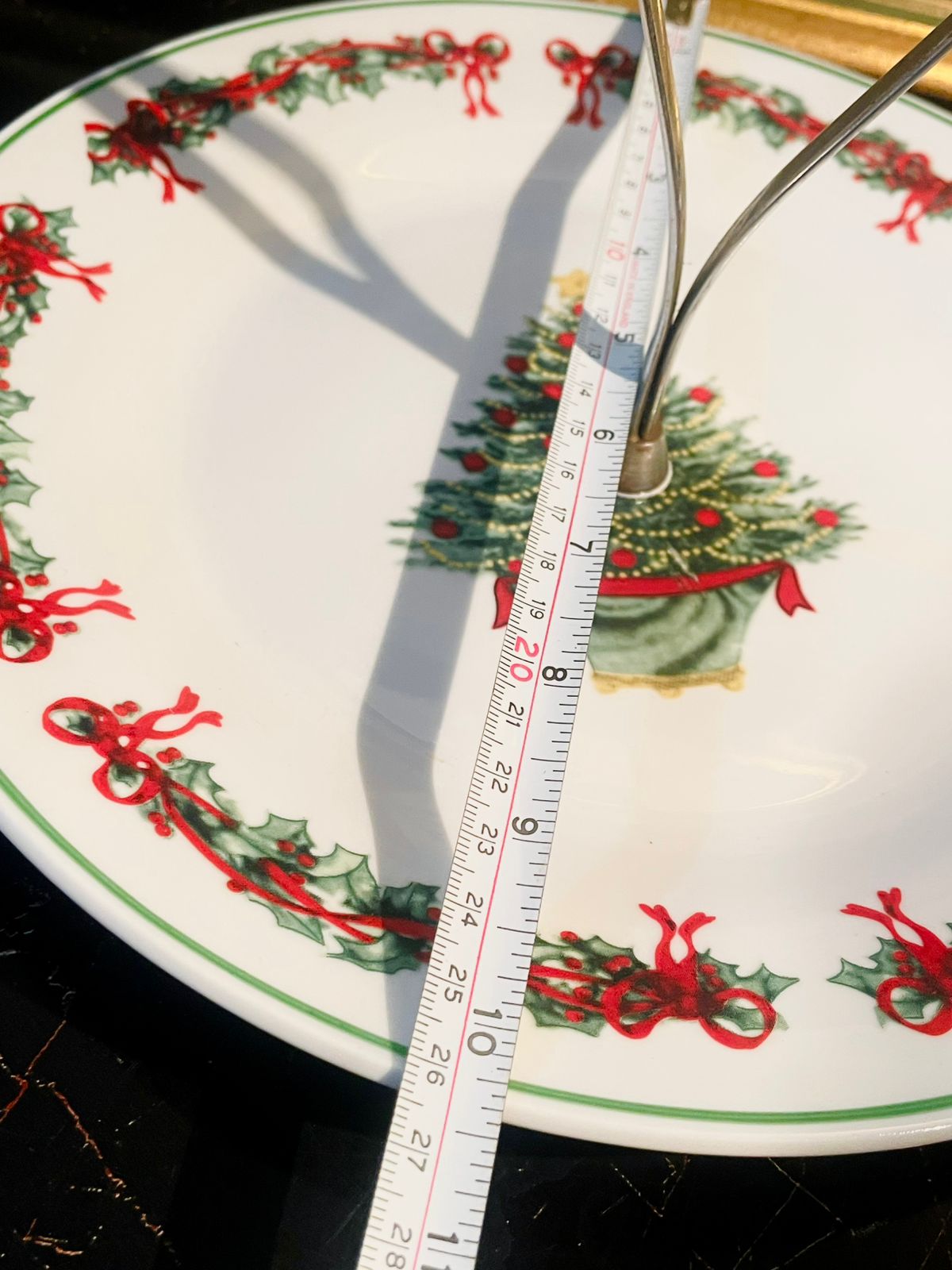 Vintage Christmas Tree Dessert single tier stand — Holiday Porcelain Plate with Handle