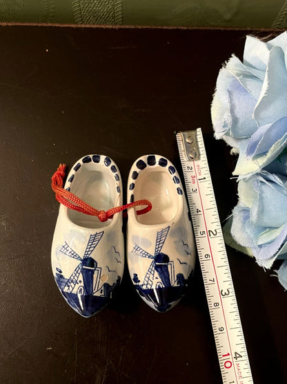 Mini Delft Blue Ceramic Clogs Pair 3 Inch