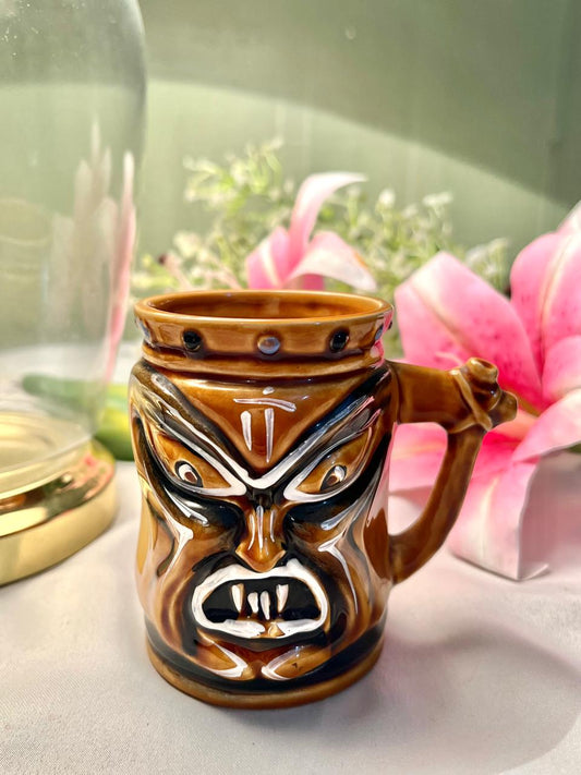 Shorter & Son Staffordshire Brown Tiki Face Mug – 4 Inches
