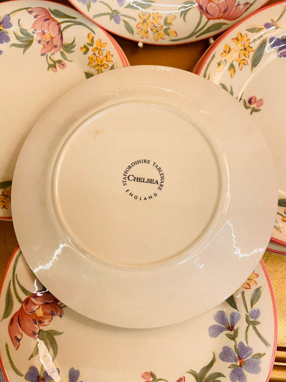Set of 8 Staffordshire Tableware Chelsea Floral Salad Plates – Vintage English Dinnerware