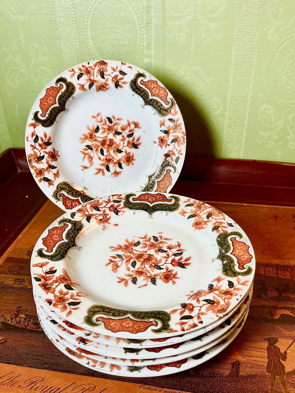 Floral Brown & Cream Ceramic Plate Set – 5 Pieces