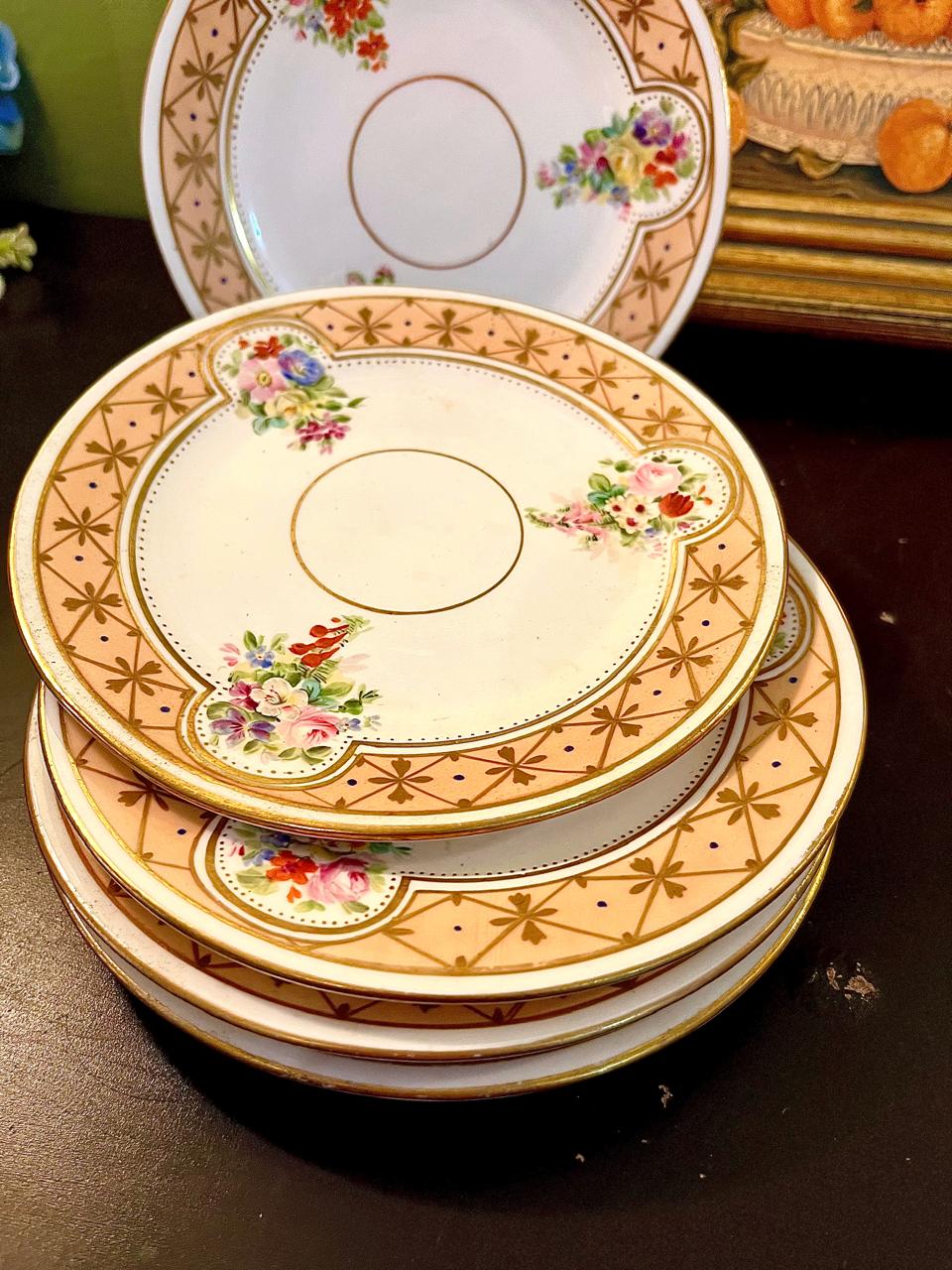 Set of 5 Floral Gold Trim Saucer Plate 14 cm