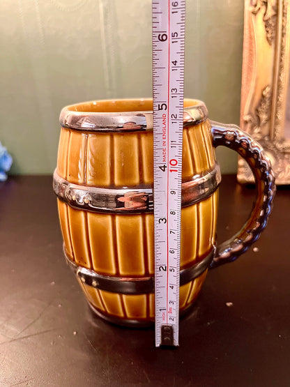 Wooden Barrel Style Ceramic Beer Mug 5 Inch