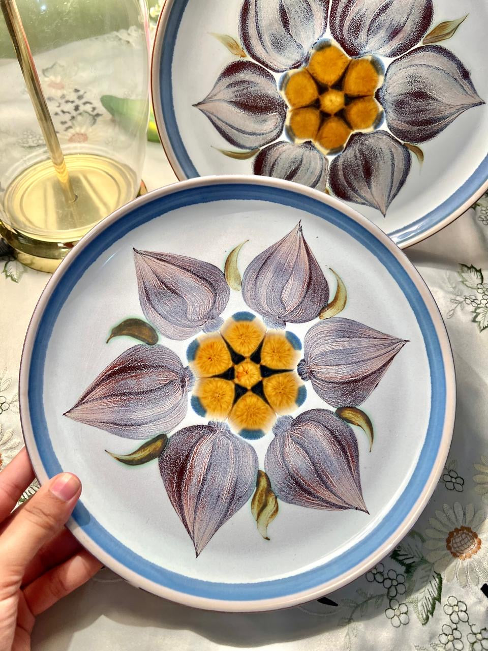 Hand Painting Denby Chatsworth Floral Blue Decorative Plate 26cm England ( Each)