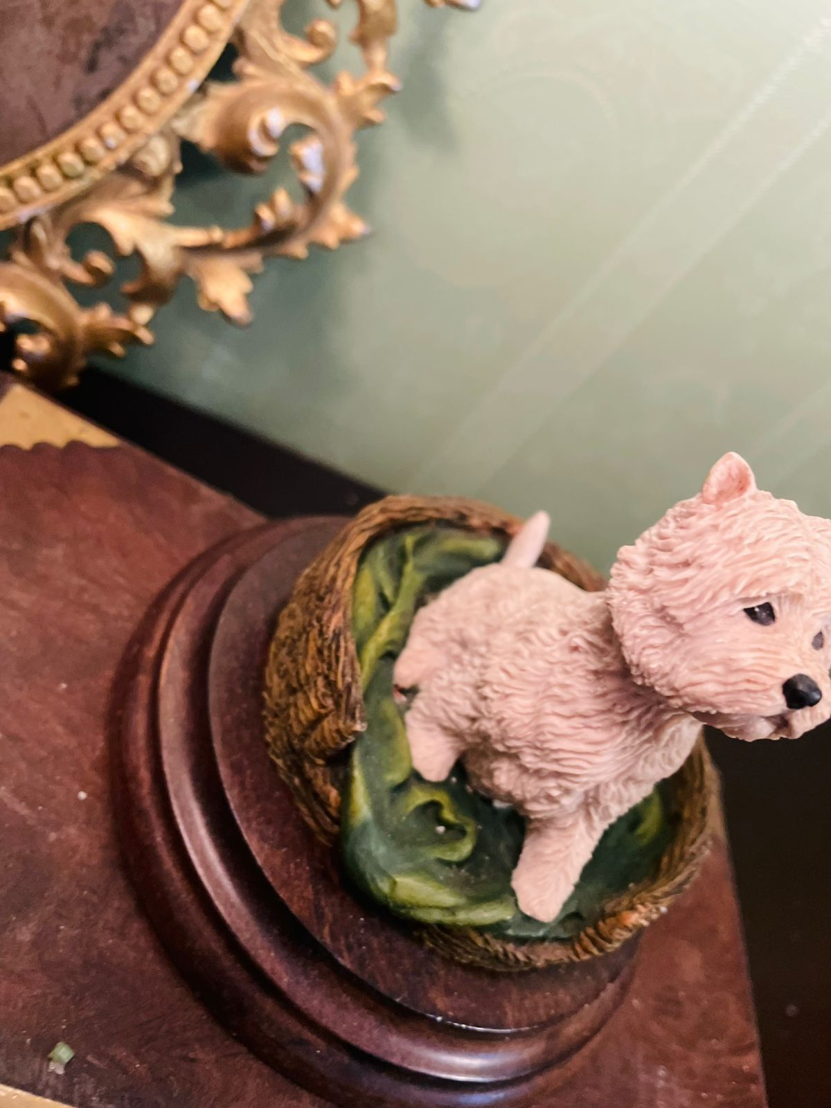 Vintage West Highland Terrier Dog Figurine on Wooden Base