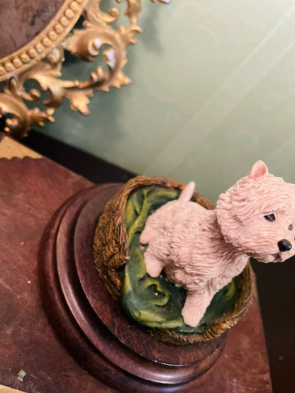Vintage West Highland Terrier Dog Figurine on Wooden Base