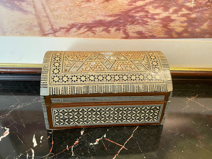 Vintage Handmade Wooden Jewelry Box with Intricate Inlay & Velvet Interior