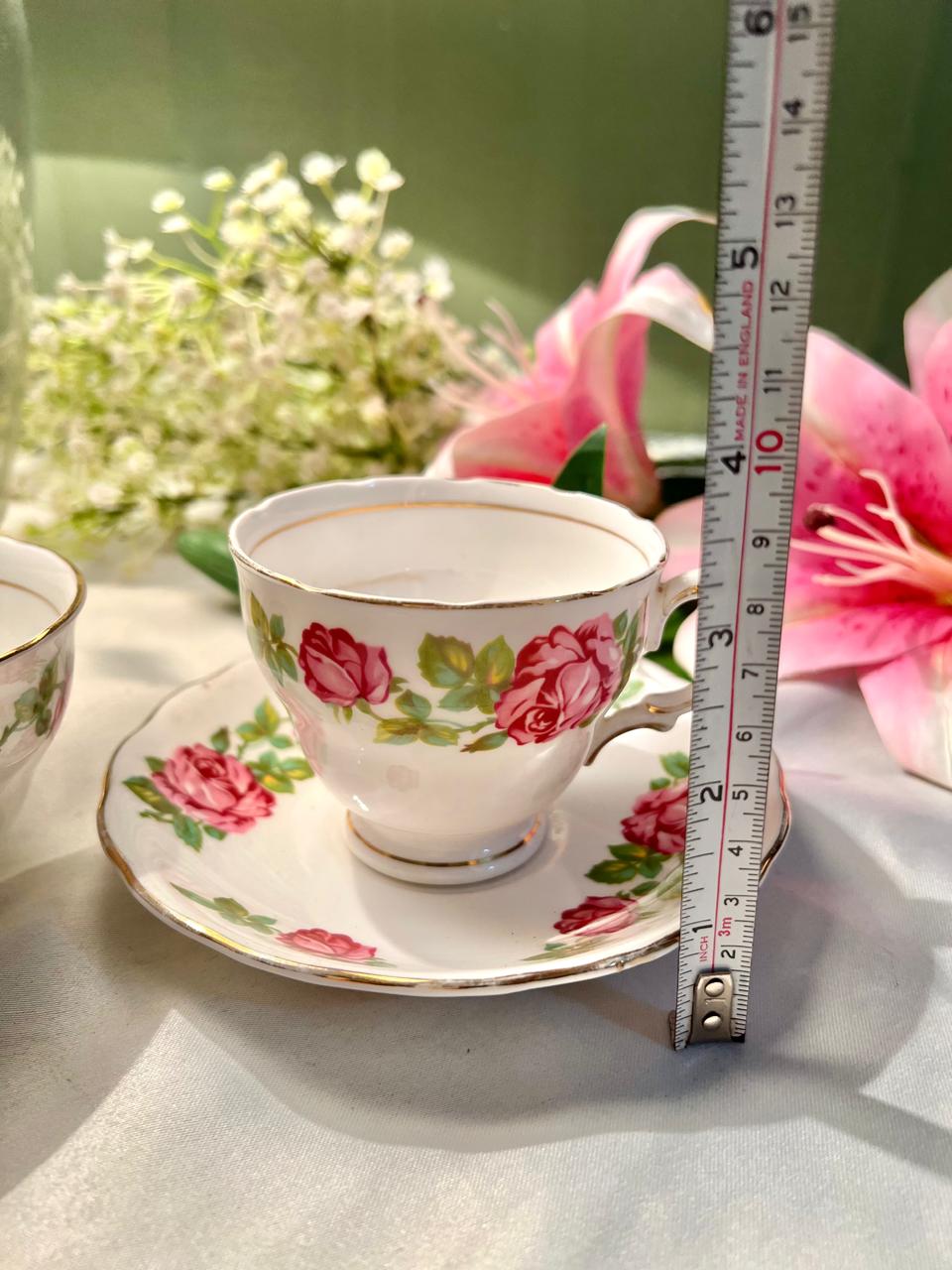 Royal Vale Pink Rose Bone China Trio with Sugar Bowl – 3 Pieces